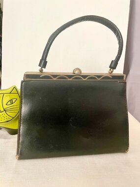 Vintage Black Leather Kelly Style Handbag Fixer Upper